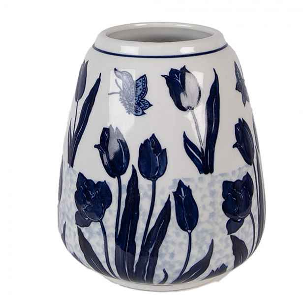Porcelánová váza s modrými tulipány Vintage Tulipp - Ø 16*18 cm Clayre & Eef
