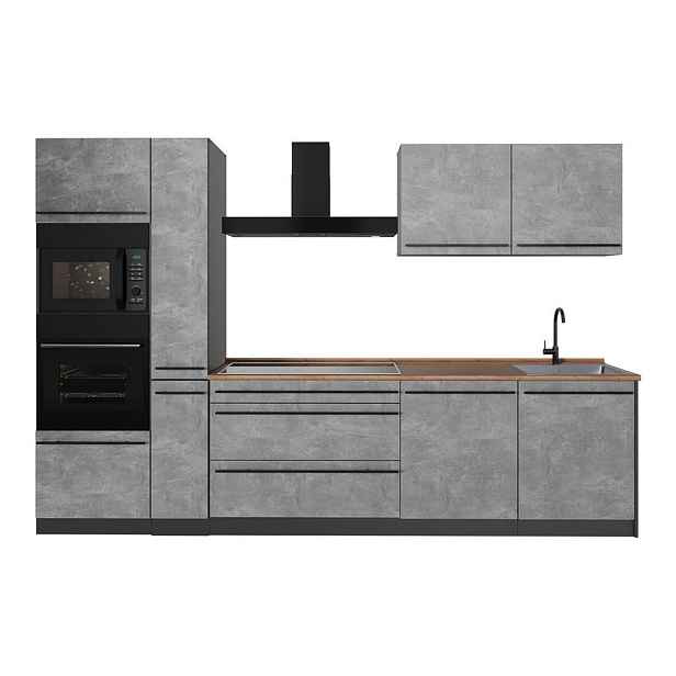 Vicco KUCHYŇSKÝ KOUT R-Line, Beton/Antracit, 310 cm pracovná doska Dub Goldkraft