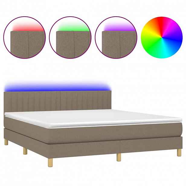 vidaXL Box spring postel s matrací a LED taupe 180x200 cm textil