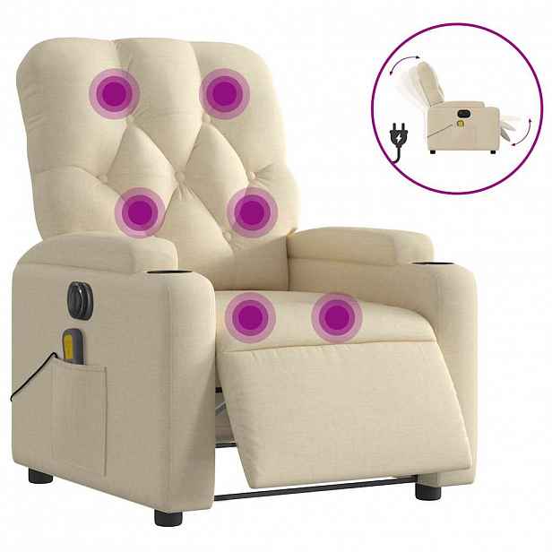vidaXL Elektrické masážní polohovací křeslo krémové textil