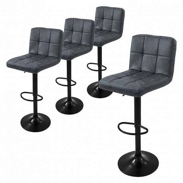 ML-DESIGN SADA 4 barových židlí z umělé kůže, antracitová, výškově nastavitelná/otočná