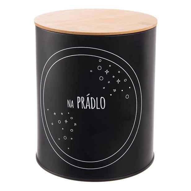 Orion Dóza plechová, černá, s bambusovým víkem, NA PRÁDLO, 3,3L
