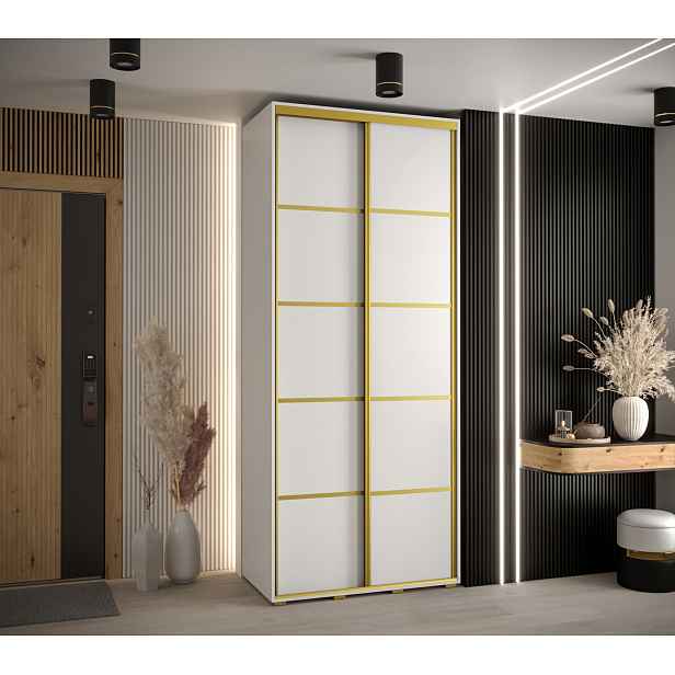 Šatní skříň YVONA 4 - 100/45 cm, bílá / zlatá
