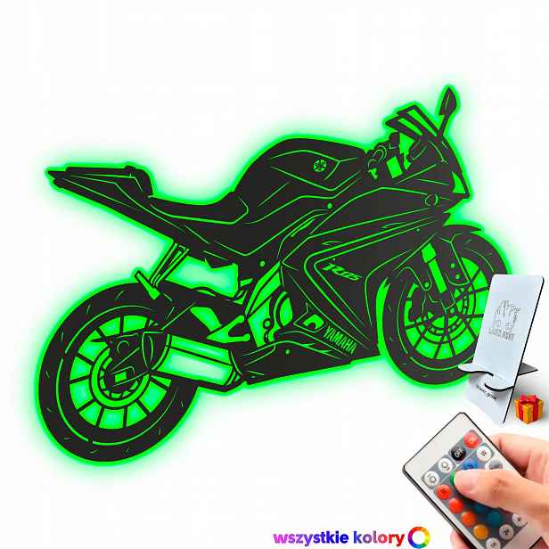 Dřevěný obraz Yamaha R125 Nástěnná Dekorace Dárek Noční Lampa Led XL