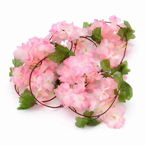 3D jarní dekorace girlanda květinová, 220 × 15 cm, růžová, Sakura