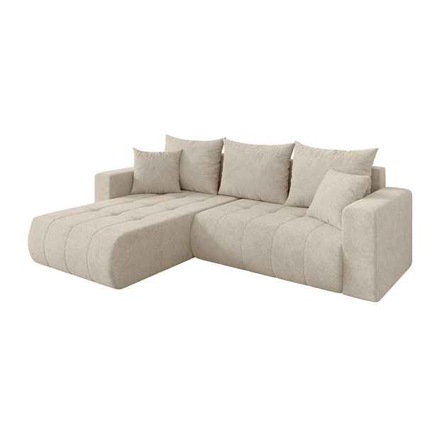 ALTDECOR ROHOVÁ SEDAČKA s funkcí spaní, otoman vlevo MILA-L 277x194x86 krémová velur