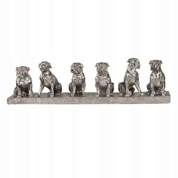 Clayre & Eef Dekorace šest psů na podstavci, 52 × 12 × 14 cm, stříbrná