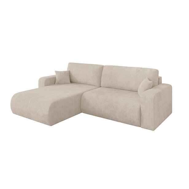 ALTDECOR ROHOVÁ SEDAČKA s funkcí spaní, otoman vlevo BERY-L 276x193x88 béžová manšestr