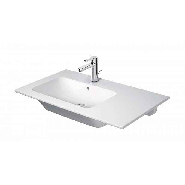 Duravit ME by Starck - Umyvadlo 83x49 cm, s přepadem, otvor pro baterii, odkládací plocha vpravo, DuraShield, bílá 234583AA00