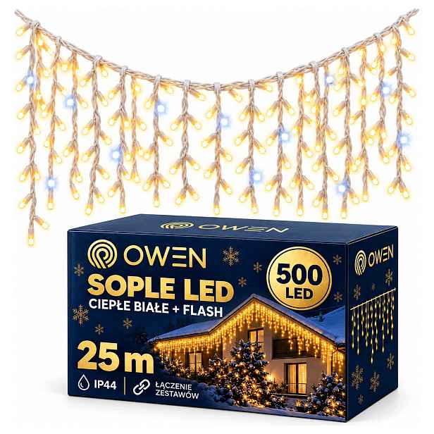Rampouchy 500 Led Záclona Venkovní Osvětlení IP44 Flash Bílá Teplá 25 m Silná