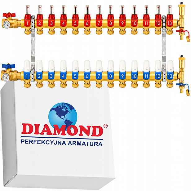 Rozdělovač Podlahového Vytápění Podlahy S 13 Mosaznými Obvody Diamond