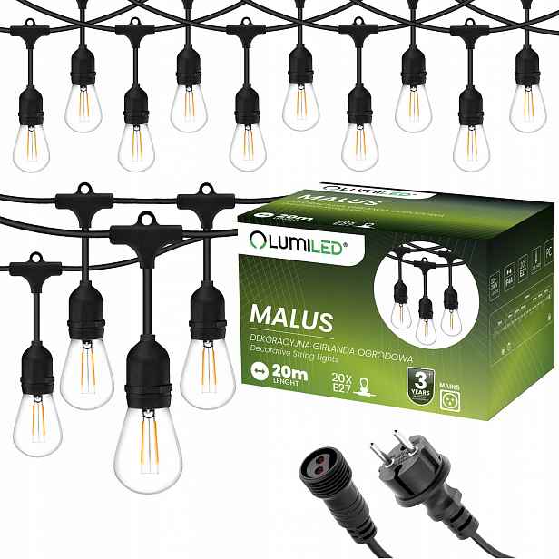 Venkovní zahradní girlanda Řetězová žárovka 2W Led 20 m 20x E27 Premium
