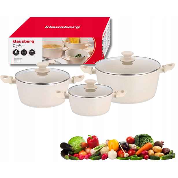 Klausberg KB-7961 Sada hrnců 6 ks mramorové, indukční, béžová Sada