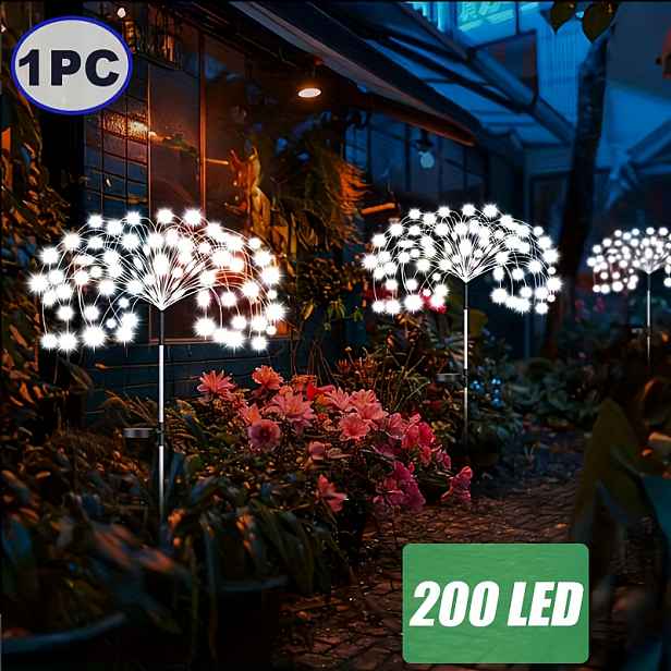 TEMU 200/60 LED Solární Venkovní Světlo Solární Trávníkové Světlo s 8 Světelnými Režimy, Vhodné pro Dvorky, Zahrady, Večírky, , Svátky, Příjezdové ,