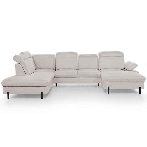 Beautysofa SEDACÍ SOUPRAVA Sora U s funkcí spaní, nastavitelnou hloubkou sedu, opěrkami hlavy a područkou, 365 cm, béžová, pravá