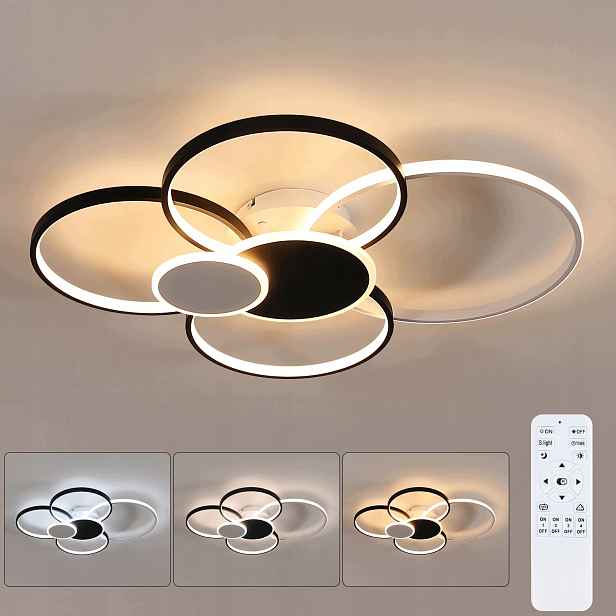 Stropní Led lampa 6 kroužků černá bílá lustr moderní s dálkovým ovládáním 71W