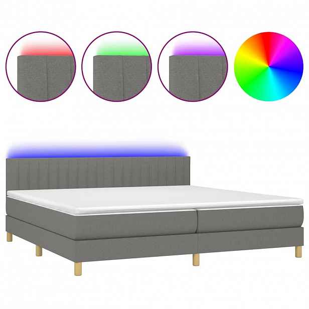 vidaXL Box spring postel s matrací a LED tmavě šedá 200x200 cm textil