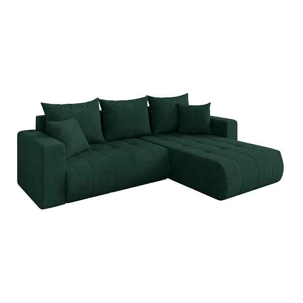 ALTDECOR ROHOVÁ SEDAČKA s funkcí spaní, otoman vpravo MILA-L 277x194x86 zelená velur