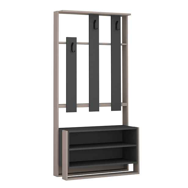 Nástěnný věšák s botníkem Chester Light Mocha and Anthracite