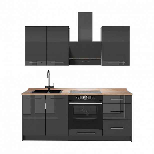 Vicco JEDNOTKOVÁ KUCHYNĚ Fame-Line, Antracitový vysoký lesk/Antracit, 190 cm, PD Dub