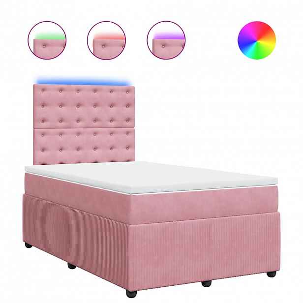vidaXL Box spring postel s matrací růžová 120 x 200 cm samet