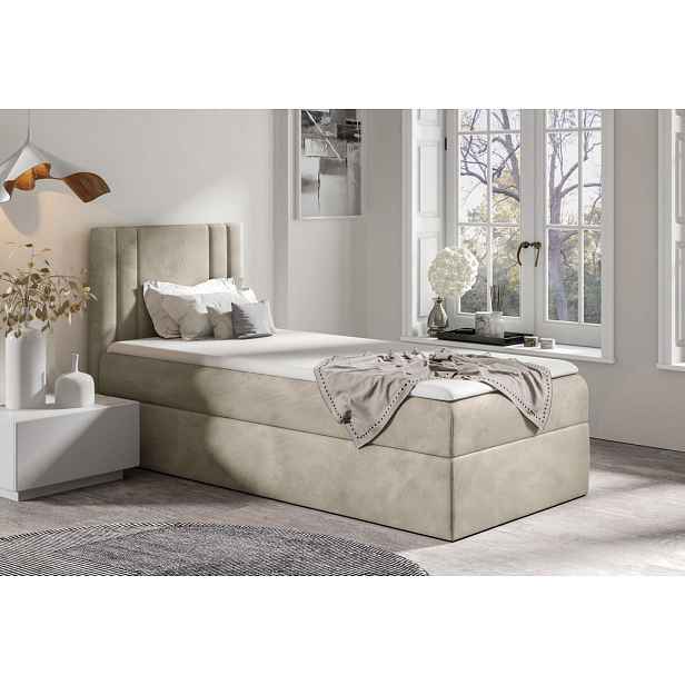 Boxspringová postel CELESTA MINI - 100x200, béžová + topper ZDARMA