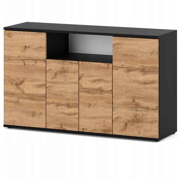 Komoda 120 CM Černý Dub Wotan 4 Dvířka Rtv Loftová Skříňka Do Obývacího Pokoje Ložnice