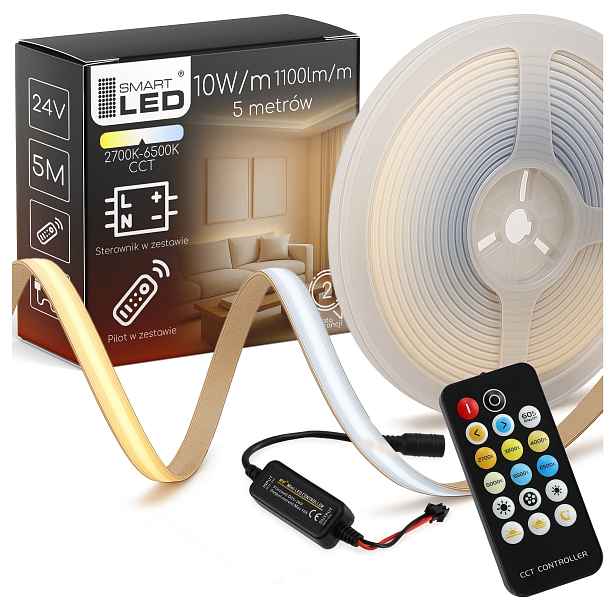 Led pásek Cob 24V 5M Neon 1100lm/m Cct 2700-6500K Sada Dálkový Ovladač
