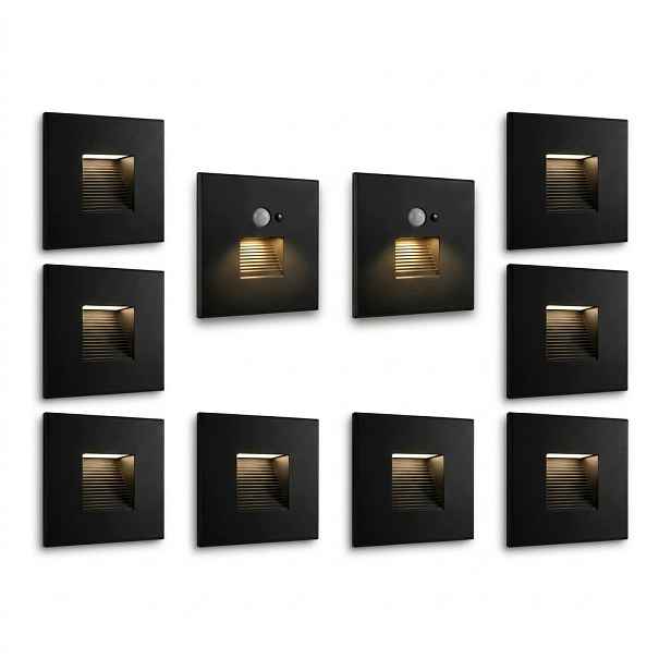 Sada 8+2 Led schodišťových svítidel 230V hliníkové Černé 3000k/4000k/6000k