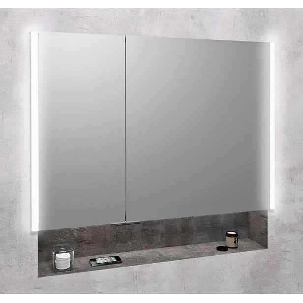 Sapho Integra - Zápustná zrcadlová skříňka s LED osvětlením, 86x70 cm, zrcadlo/titan alu IN085