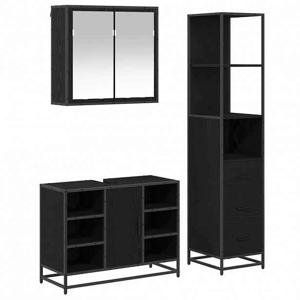 vidaXL Sada koupelnového nábytku 3 ks Černý dub 80 x 33 x 60 cm