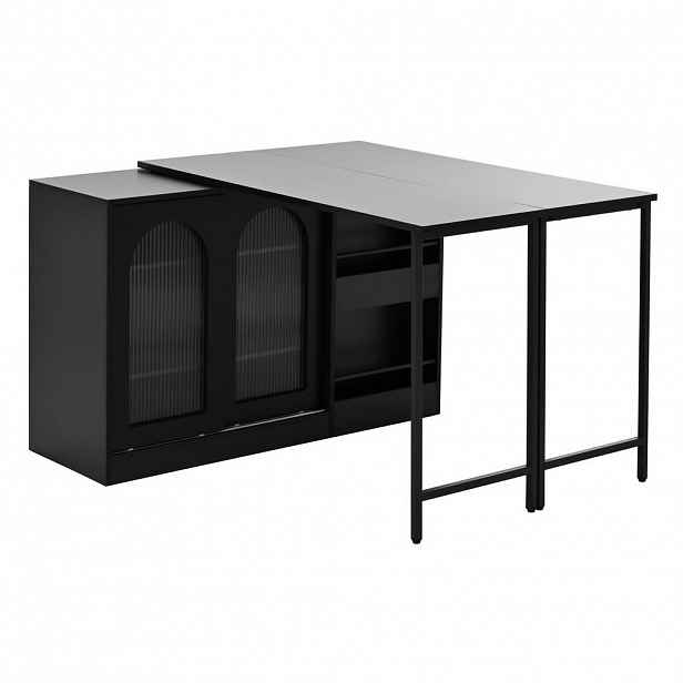 Modfu BAROVÝ stůl z MDF 121,5x40x76,7 cm černý s 360° otočnou deskou, výklopnými pláty a úložným prostorem