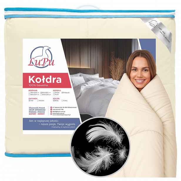 Přikrývka 160x200 Péřová celoroční antialergická Polopuch Husí Ecru Lupu