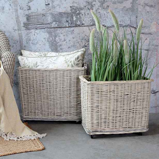 Sada 2ks proutěných košů French Basket Grey s kolečky – 59*41*50/ 51*33*45 cm Chic Antique