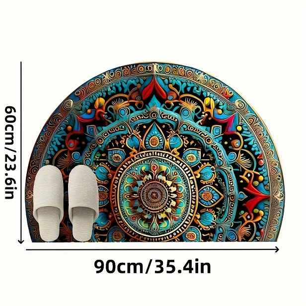 TEMU 1 ks Bohémská půlkruhová podlahová rohož s mandaly, super protiskluzová absorpční rohož, vhodná do předsíně, obývacího pokoje, kuchyně a dalších