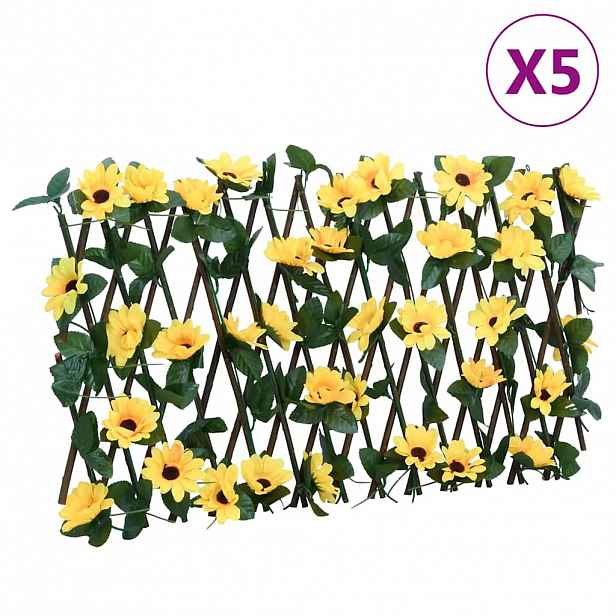 vidaXL Treláže s umělým břečťanem roztahovací 5 ks žluté 180 x 30 cm