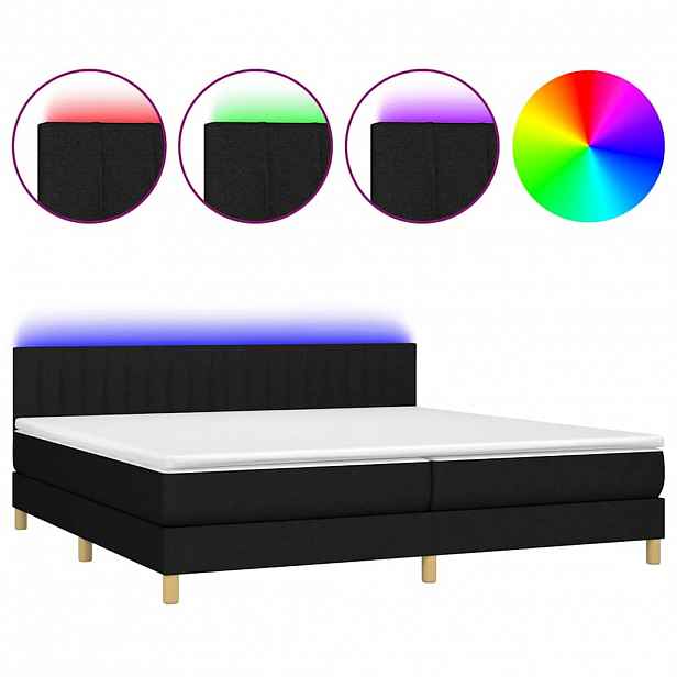 vidaXL Box spring postel s matrací a LED černá 200x200 cm textil