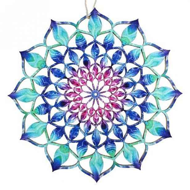 Dekorace mandala dřevo modrá 9cm