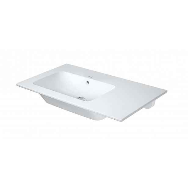Duravit ME by Starck - Umyvadlo 83x49 cm, s přepadem, bez otvoru pro baterii, odkládací plocha vpravo, DuraShield, matná bílá 234583AC60