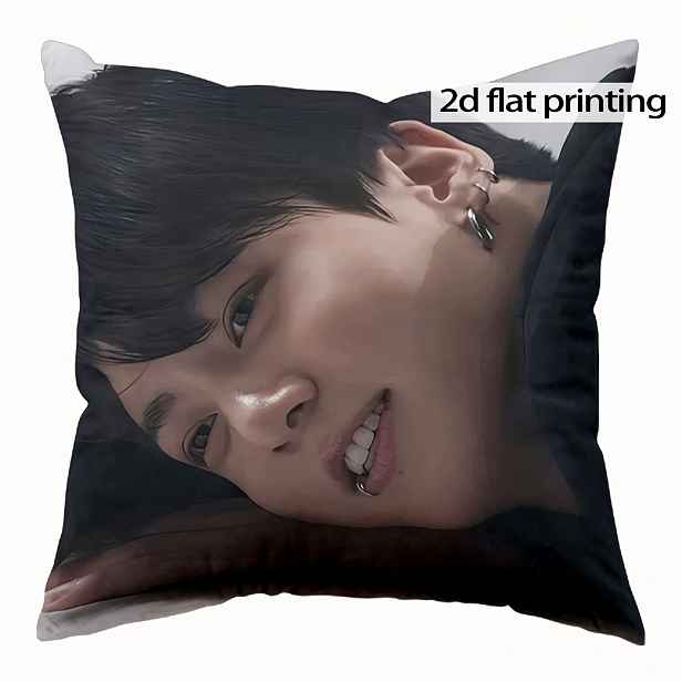 TEMU 2D ploché - 1 ks 2D plochých potahů na polštáře s K-Pop , rozměry 45X45 cm, s jasnými smíšenými barvami a zapínáním na zip. Vyrobeno z