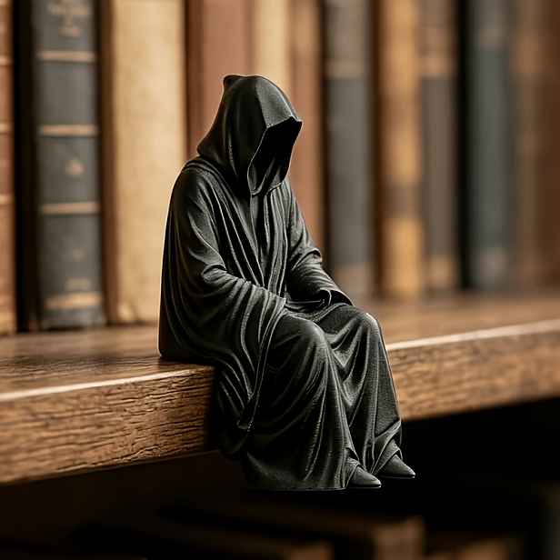 TEMU 3D tištěný držák na knihy s černým rókem Smrtka, gotický tajemný stolní ornament, beztvářího čaroděje, estetická domácí dekorace v duchu temné