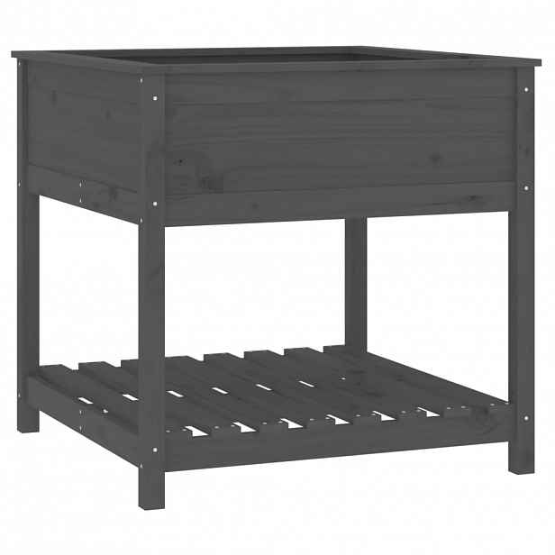 vidaXL Truhlík s policí šedý 82,5 x 82,5 x 81 cm masivní borové dřevo