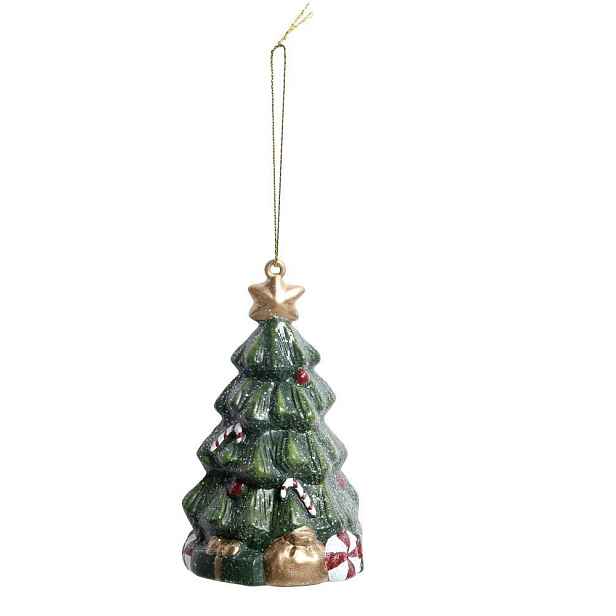 Zelená vánoční ozdoba stromek se třpytkami a dárky - 7*6*11 cm Chic Antique