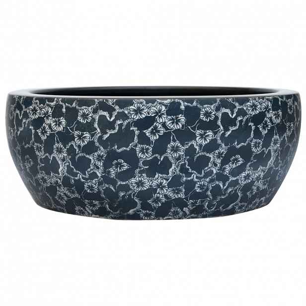vidaXL Umyvadlo na desku černé a modré kulaté Φ 41 x 14 cm keramika