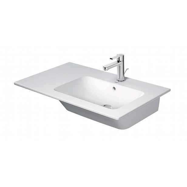 Duravit ME by Starck - Umyvadlo 83x49 cm, s přepadem, otvor pro baterii, odkládací plocha vlevo, DuraShield, bílá 234683AA00