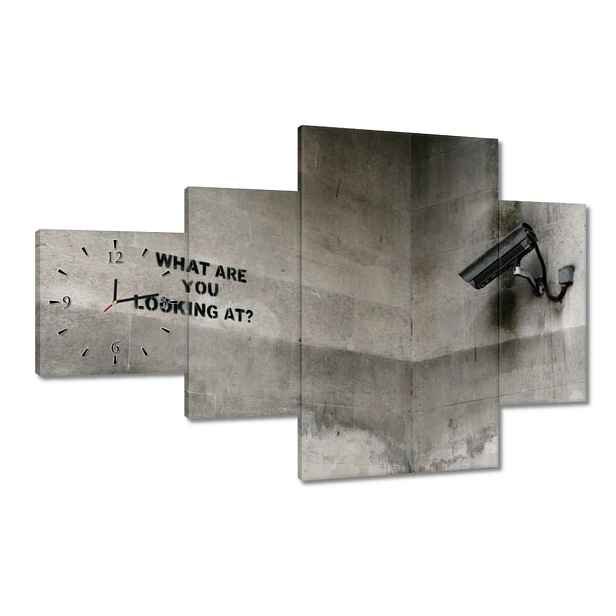 Hodiny 130x80 Banksy Graffiti kamera