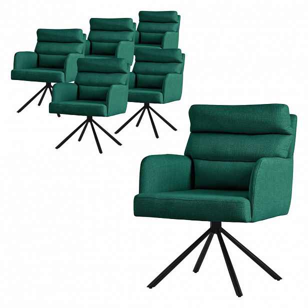 ML-DESIGN JÍDELNÍ ŽIDLE, sada 6 ks, otočné, tmavě zelené, látkové potahy