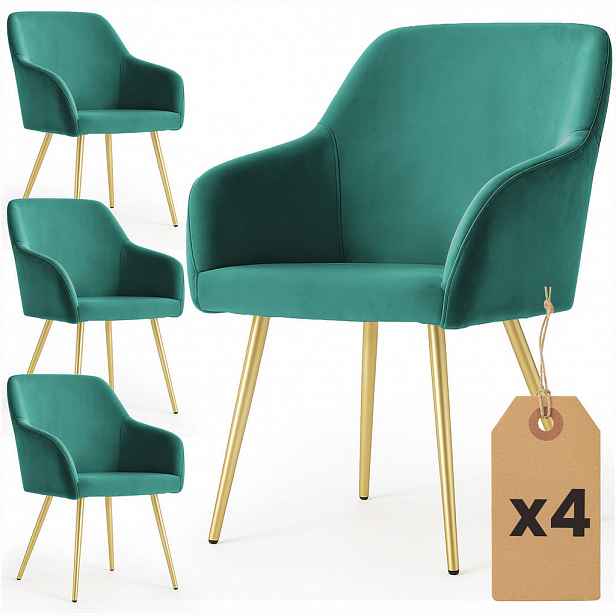 RAUMHIRSCH FURNITURE ČALOUNĚNÁ ŽIDLE, sada 4 ks, kovové nohy, zelená, zlatá 54,5/83/58
