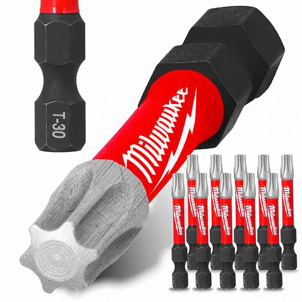 10x Nárazový bit Milwaukee TX30 50 mm Magnetická Koncovka Šroubováku Torx