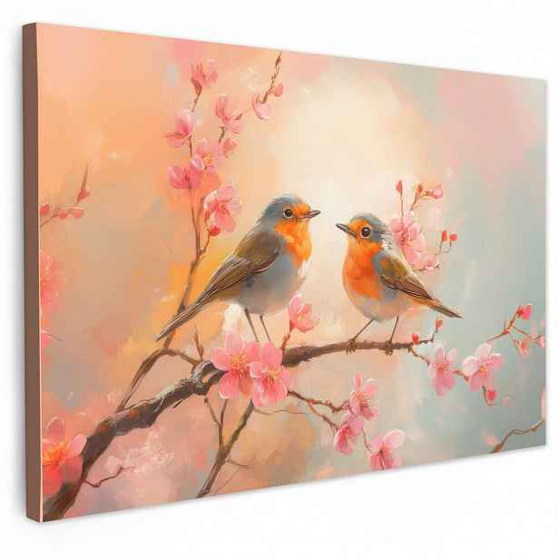 MuchoWow OBRAZ NA PLÁTNĚ Robins - Ornamental - Blossom branch 60x40 cm
